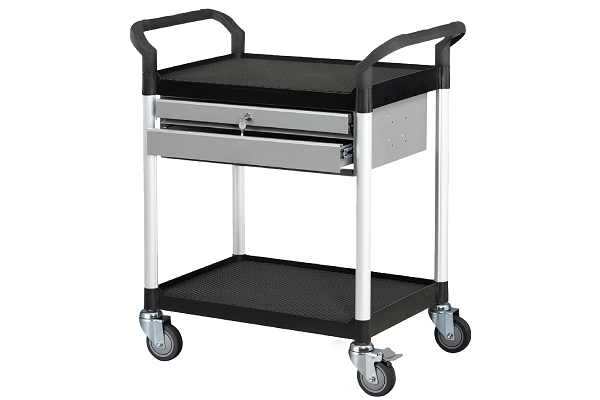 2 Shelves Utility Tool Trolley w/ Two Locking Drawers,